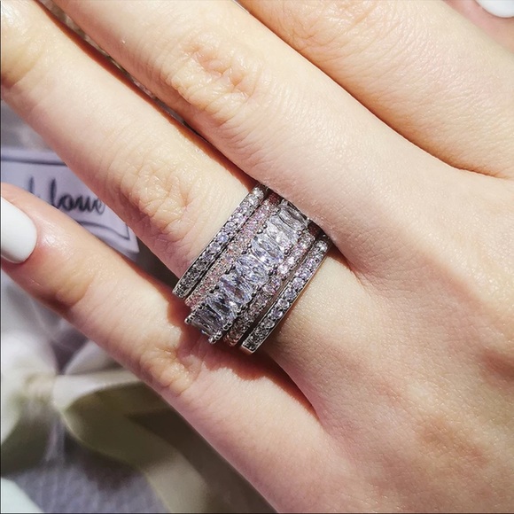 New S925 5 Pieces Diamond Stack Ring Sets - Picture 3 of 7